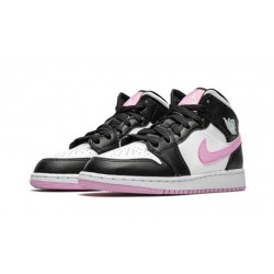 Jordan Skor Jordans 1 Mid White Black Light Arctic Pink White vit 555112 103