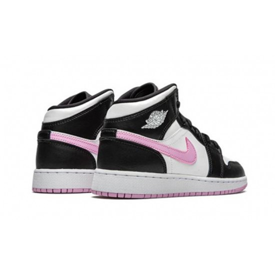 Jordan Skor Jordans 1 Mid White Black Light Arctic Pink White vit 555112 103